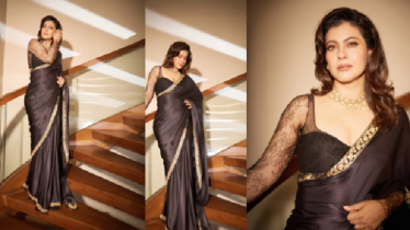 লেইস ব্লাউজে রাজকীয় কালো শাড়িতে ঝলমল কাজল!