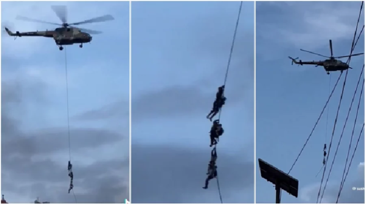 হেলিকপ্টারের দড়িতে ঝুলে পালিয়েছেন নেপালের মন্ত্রীরা